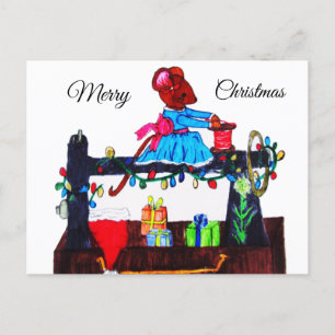 MG. MAUS MACHT EINE WEIHNACHTSMANNMÜTZE POSTKARTE