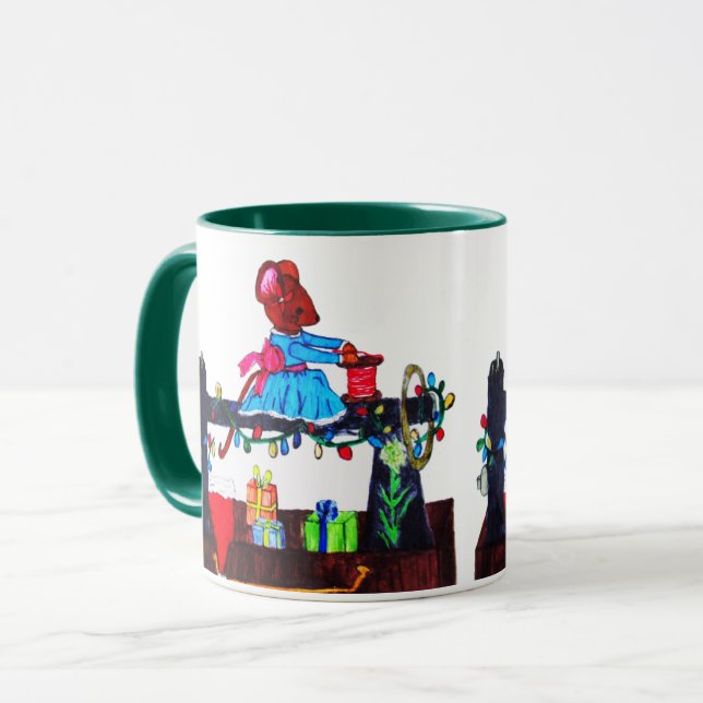 MG. MAUS MACHT EINE WEIHNACHTSMANNMÜTZE TASSE (Vorderseite Links)