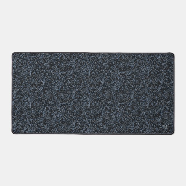 MG Schwarzes botanisches Muster Desk Mat Schreibtischunterlage (Vorderseite)