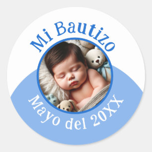 Mi Bautizo con Foto y Fecha Runder Aufkleber