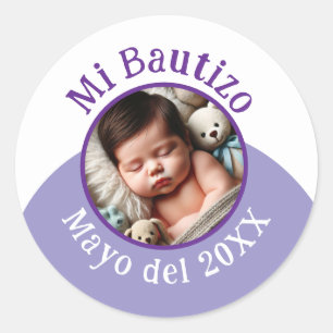 Mi Bautizo con Foto y Fecha Runder Aufkleber