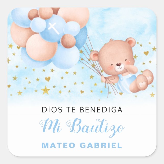 Mi Bautizo Spanischer Taufen Favors Square Sticker (Vorderseite)