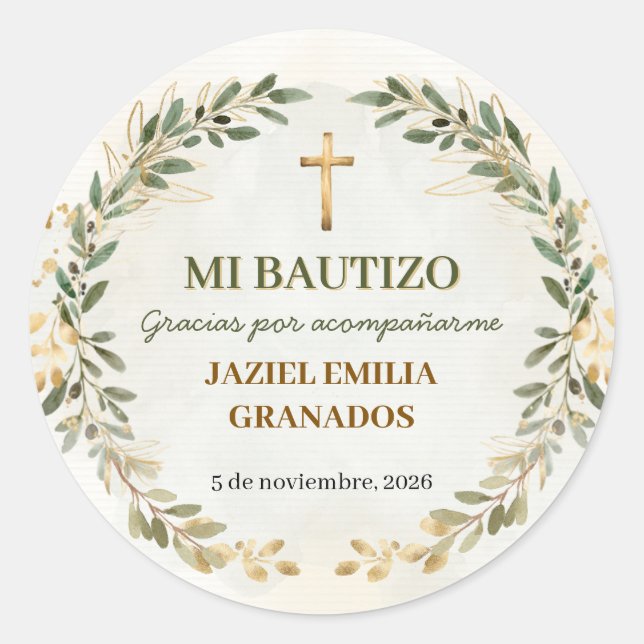 Mi Bautizo Stickers Personalized Baptism Labels (Devant)