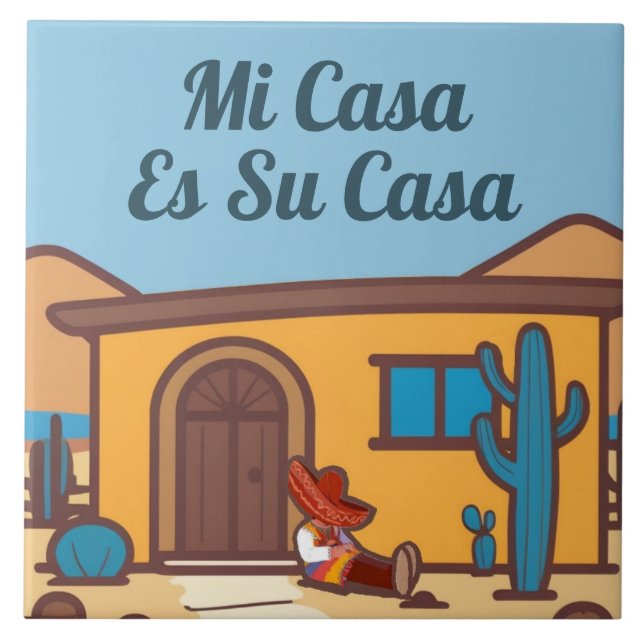  Mi Casa Es Su Casa Southwestern Adobe Home Sign Fliese (Vorderseite)