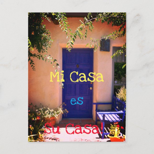 Mi Casa es Su Casa Welcome Blue Dose Patio Foto Postkarte (Vorderseite)