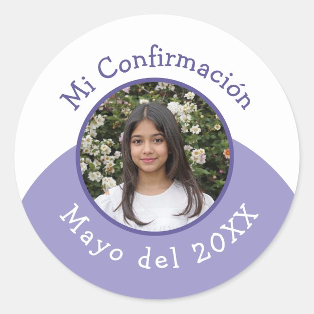 Mi Confirmación con Foto y Fecha Runder Aufkleber (Vorderseite)