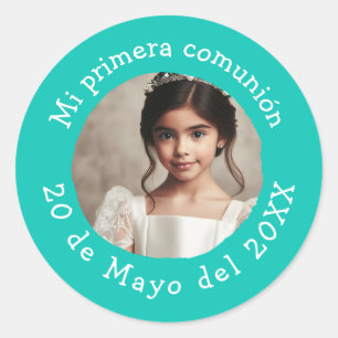 Mi primera comunión con foto personalizada runder aufkleber