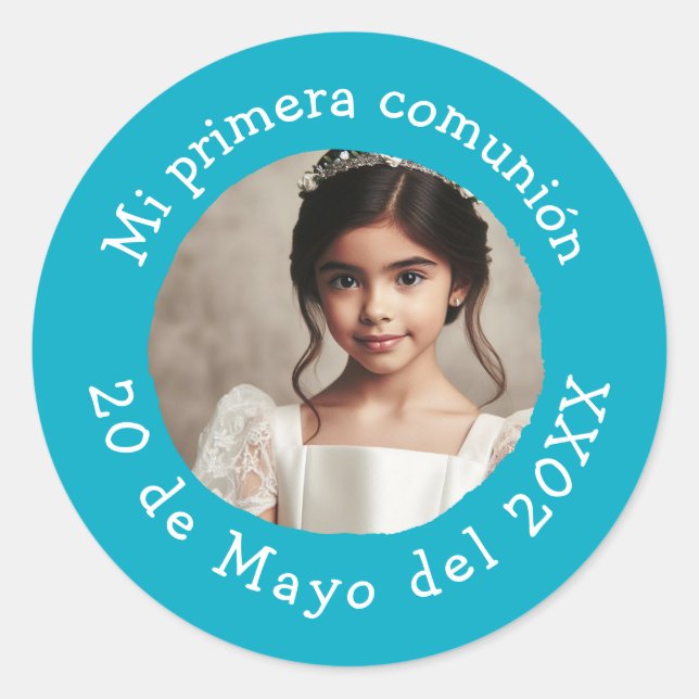 Mi primera comunión con foto personalizada runder aufkleber (Vorderseite)