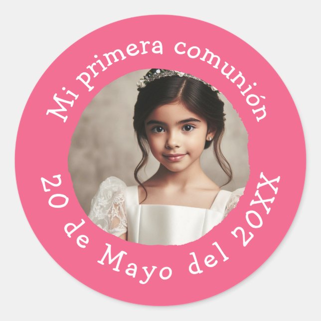 Mi primera comunión con foto personalizada runder aufkleber (Vorderseite)