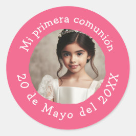 Mi primera comunión con foto personalizada runder aufkleber