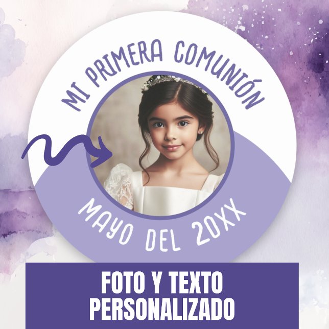 Mi Primera Comunión con Foto y Año Runder Aufkleber (Mi Primera Comunión con Foto y Año Classic Round Sticker.)