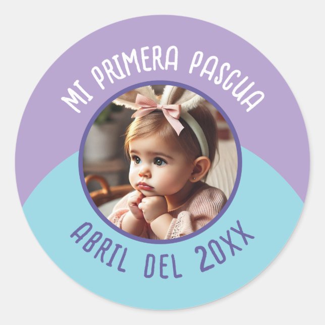 Mi Primera Pascua con Foto y Año Runder Aufkleber (Vorderseite)