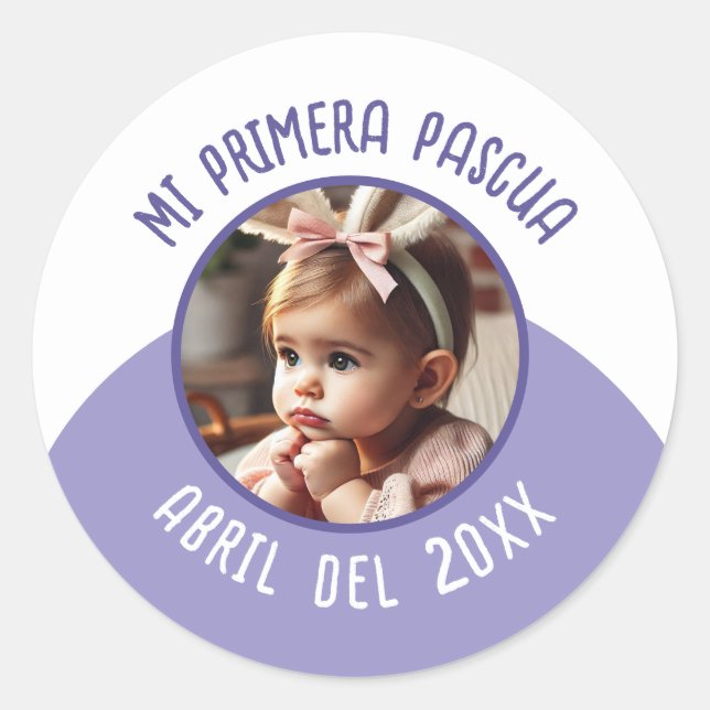 Mi Primera Pascua con Foto y Año Runder Aufkleber (Vorderseite)