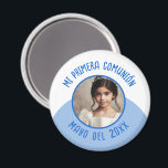 Mi primerón con foto recuerdo magnet<br><div class="desc">Diese festlichen Magnete machen die perfekten Gastgeschenke oder Feste für Feiern. Personalisieren Sie das Foto,  den Namen und das Jahr des Kindes. Sie können auch die Farben des Textes und des Hintergrunds ändern.</div>