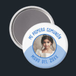 Mi primerón con foto recuerdo magnet<br><div class="desc">Diese festlichen Magnete machen die perfekten Gastgeschenke oder Feste für Feiern. Personalisieren Sie das Foto,  den Namen und das Jahr des Kindes. Sie können auch die Farben des Textes und des Hintergrunds ändern.</div>
