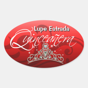Mi Quinceañera Sparkling Tiara (Orchid) Party Ovaler Aufkleber
