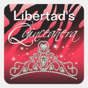 Mi Quinceañera Sparkling Tiara Zebra Quadratischer Aufkleber