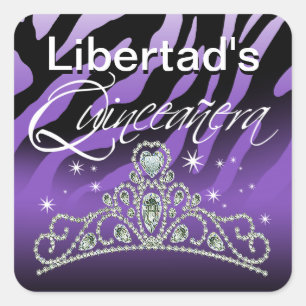 Mi Quinceañera Sparkling Tiara Zebra Quadratischer Aufkleber