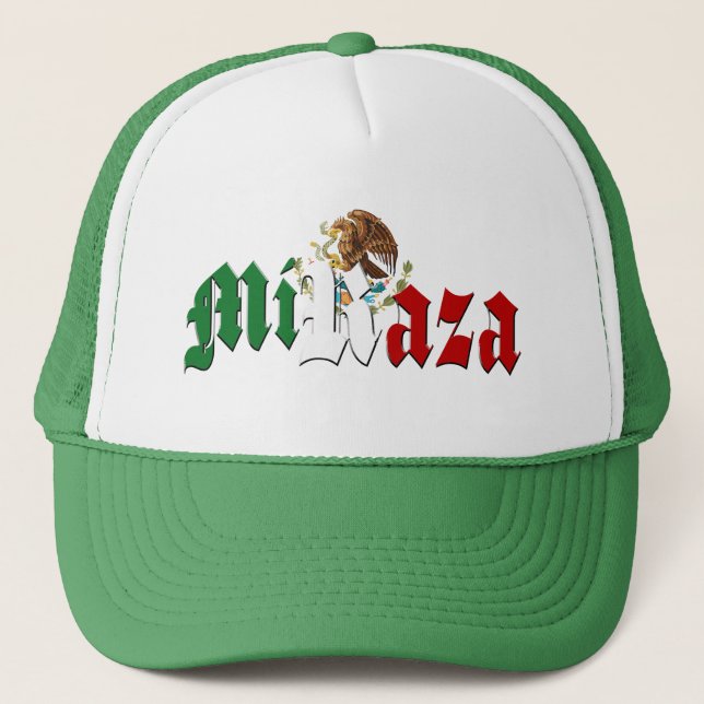 MI RAZA mexikanische Flagge Truckerkappe (Vorderseite)