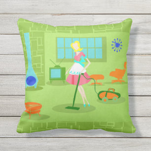 Mi-siècle Moderne Rétro Femme de maison Coussin 