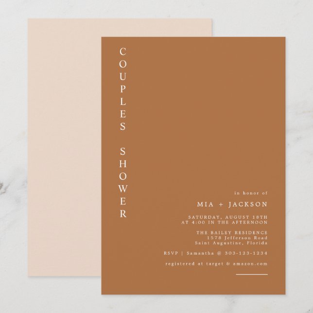MIA Boho Burnt Orange Minimalistische Paare Dusche Einladung (Vorne/Hinten)
