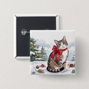 Mia die festliche Katze mit festlicher Dekoration Button