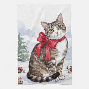Mia die festliche Katze mit festlicher Dekoration Geschirrtuch