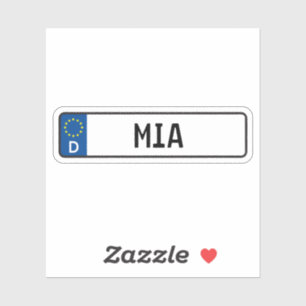 Mia German Car License Plate Aufkleber