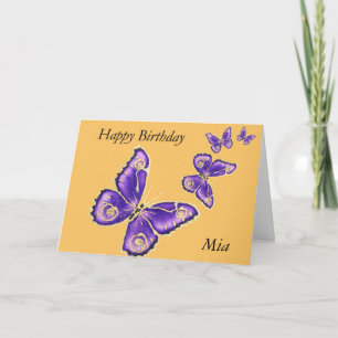 Mia, Joyeuse carte papillon violet d'anniversaire