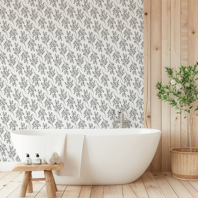 MIA Schwarz-weiße Blume Muster Botanische Flora Tapete (MIA Black White Flower Pattern Botanical Floral Wallpaper)