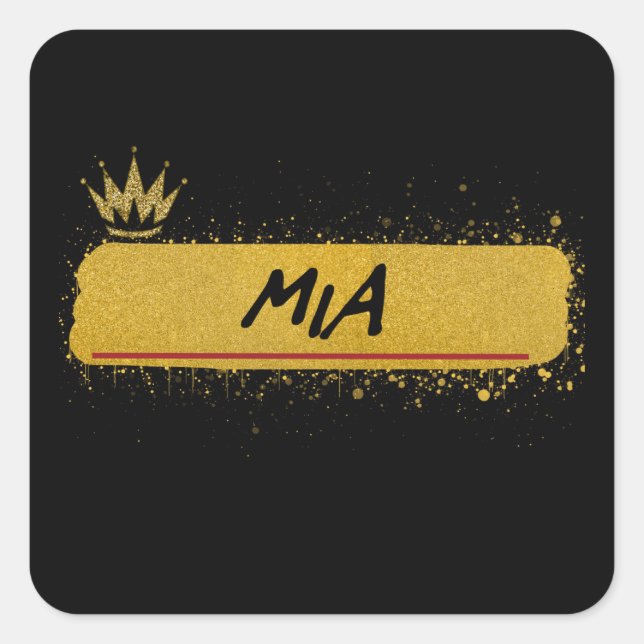 Mia Vorname Gold Glitzer Queen Quadratischer Aufkleber (Vorderseite)