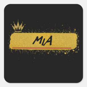 Mia Vorname Gold Glitzer Queen Quadratischer Aufkleber