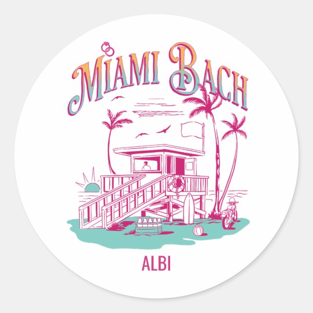 Miami bachelorette Wochenende Retro-Sonnenuntergan Runder Aufkleber (Vorderseite)