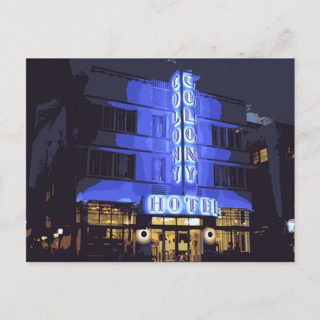 Miami Beach Art Deco Hotel bei Nacht Postkarte (Vorderseite)