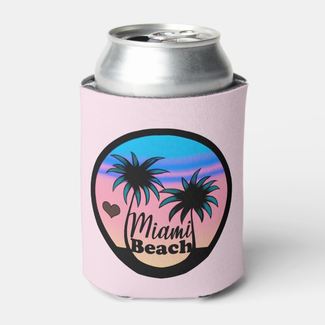 Miami Beach Blue und Pink Palm Trees Dosenkühler (Kanne Vorderseite)