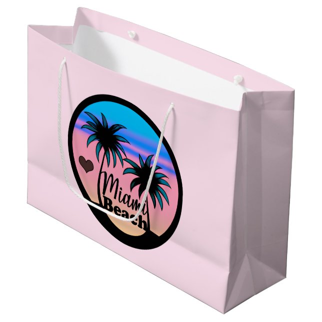 Miami Beach Blue und Pink Palm Trees Große Geschenktüte (Vorderseite Schrägansicht)