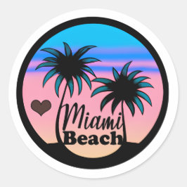 Miami Beach Blue und Pink Palm Trees Runder Aufkleber