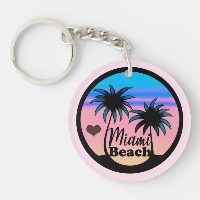 Miami Beach Blue und Pink Palm Trees Schlüsselanhänger (Vorderseite)