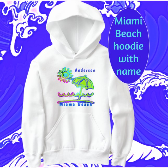 Miami Beach FL farbenfroher Regenschirm mit Sonnen Hoodie (Child's Miami Beach Hoodie with Name)