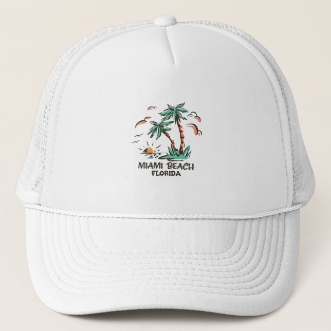 Miami Beach - Florida - farbenfroher Sonnenunterga Truckerkappe (Vorderseite)