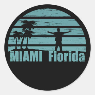 Miami Beach Florida im Retro-Stil Runder Aufkleber