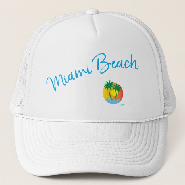 Miami Beach, Florida Logo Palm Cool anpassbarer Hu Truckerkappe (Vorderseite)