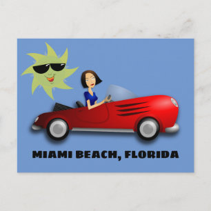 MIAMI BEACH, FLORIDA MÄDCHEN IM AUTO KUNST POSTKAR POSTKARTE