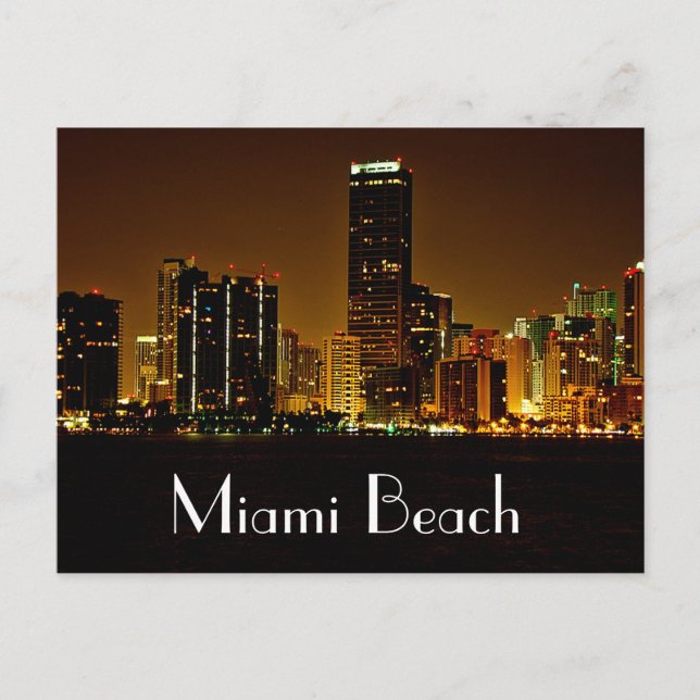 Miami Beach Florida Night Skyline Post Card Postkarte (Vorderseite)