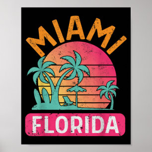 Miami Beach Florida Palme Vintage Sonnenuntergang Poster
