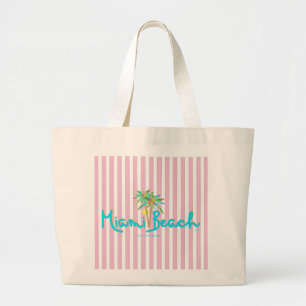 Miami Beach Florida Pink Stripte Tote Tasche
