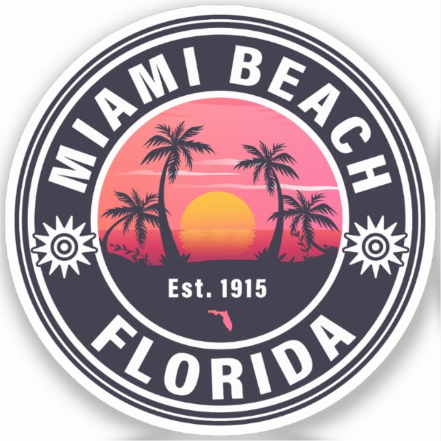 Miami Beach Florida Retro Sunset Souvenirs 60er Aufkleber (Vorderseite)