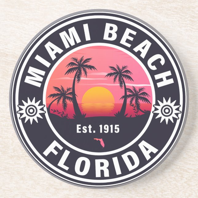 Miami Beach Florida Retro Sunset Souvenirs 60er Getränkeuntersetzer (Vorne)