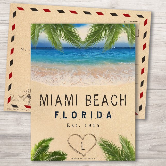 Miami Beach Florida Sand Tropical Palm Blätter Postkarte (Von Creator hochgeladen)