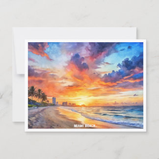 Miami Beach, Florida Sonnenuntergang Aquarellmaler Postkarte